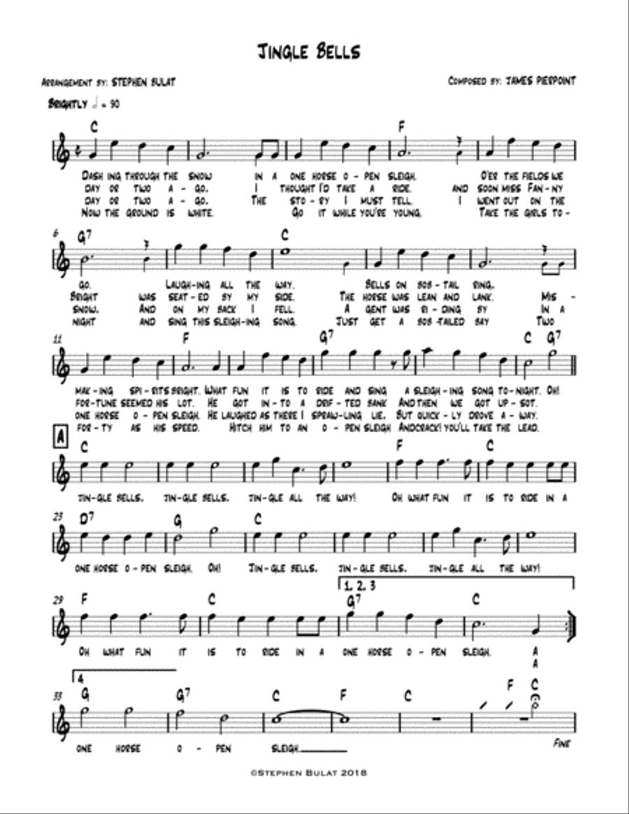 Book cover for Jingle Bells - Lead sheet (melody, lyrics & chords) in key of C