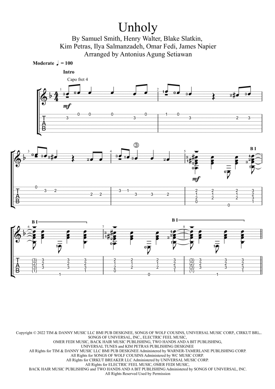 Unholy Unholy Acoustic Guitar scores gallery preview page 1