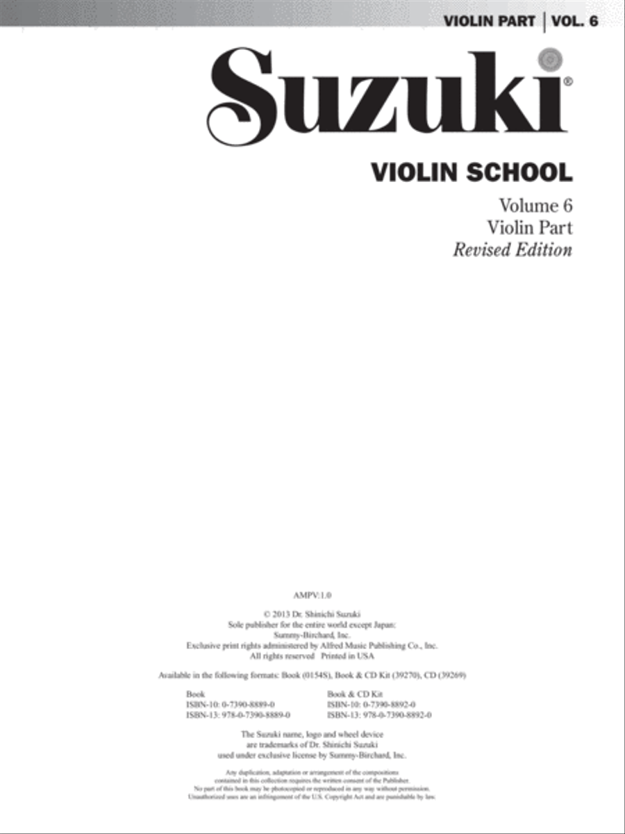 Suzuki Violin School, Volume 6 image number null