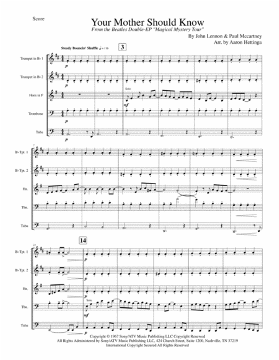 Your Mother Should Know Brass Ensemble scores gallery preview page 3
