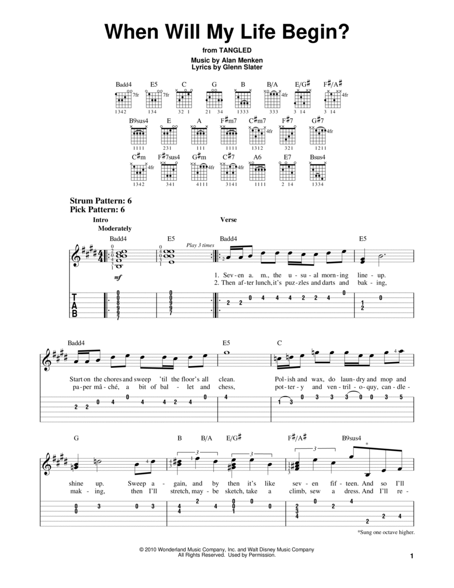 When Will My Life Begin? (from Tangled) Guitar Tablature scores gallery preview page 1
