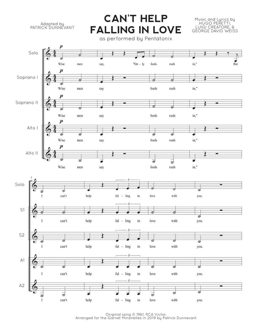 Can't Help Falling In Love SSAA scores gallery preview page 1