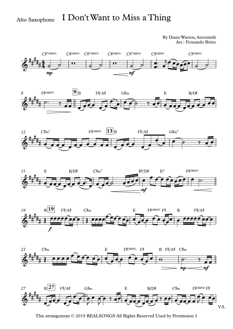 I Don't Want To Miss A Thing Alto Saxophone scores gallery preview page 1
