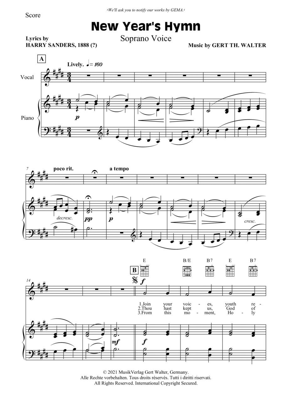 New Year's Hymn New Year's Hymn Soprano Voice scores gallery preview page 1
