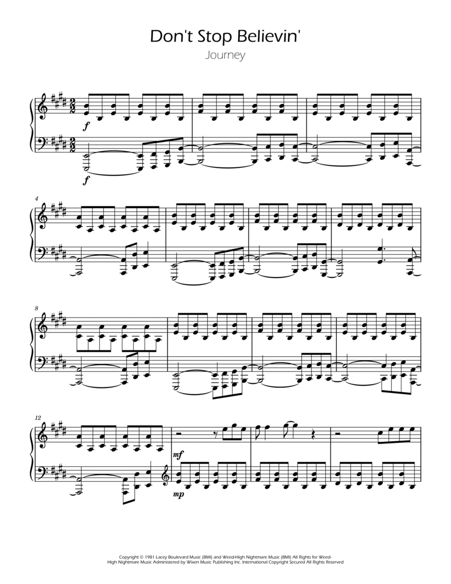 Don't Stop Believin' Piano Solo scores gallery preview page 1