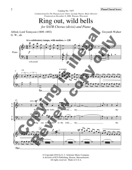 Ring Out, Wild Bells (Choral Score) image number null