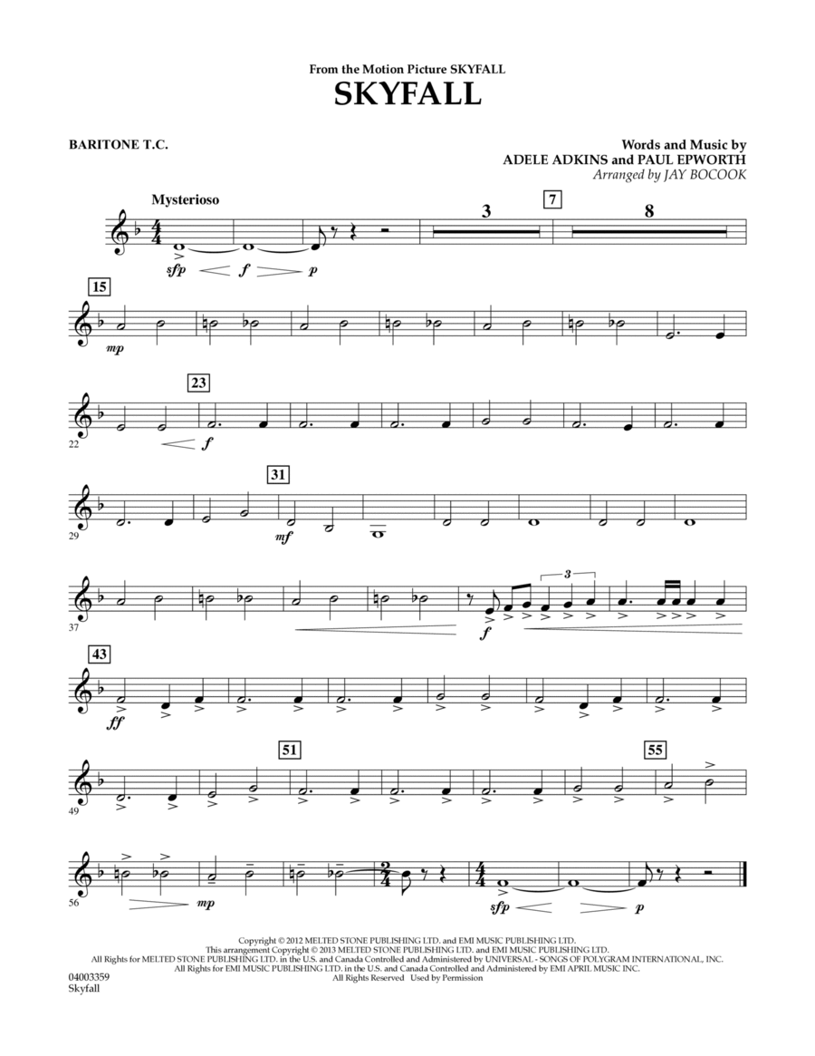 Skyfall - Baritone T.C. Concert Band scores gallery preview page 1