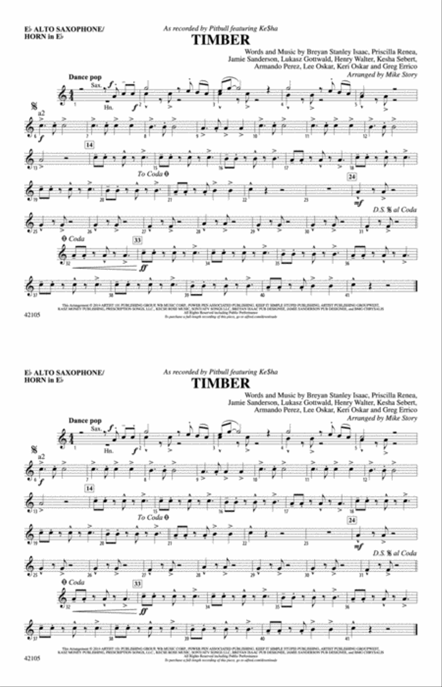 Timber: E-flat Alto Saxophone Marching Band scores gallery preview page 1