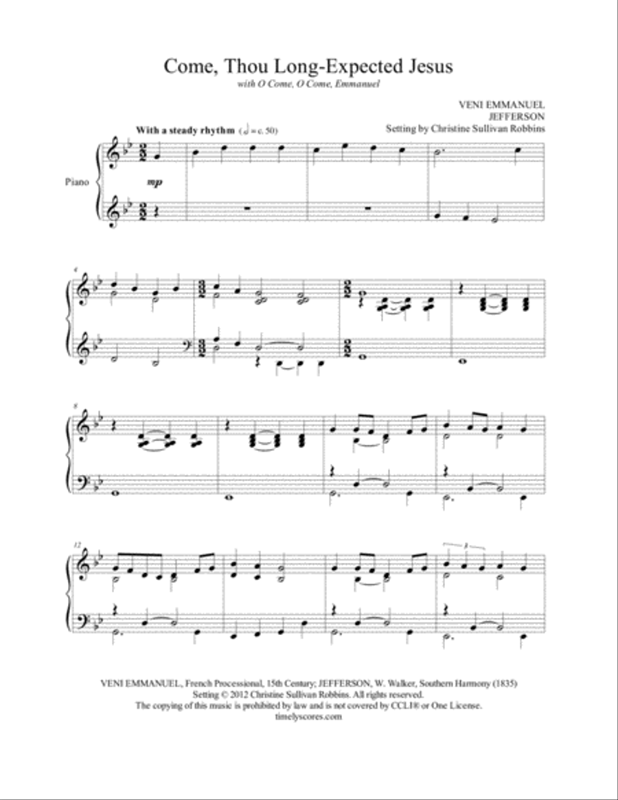 Come, Thou Long-Expected Jesus with O Come, O Come, Emmanuel Piano Solo scores gallery preview page 1