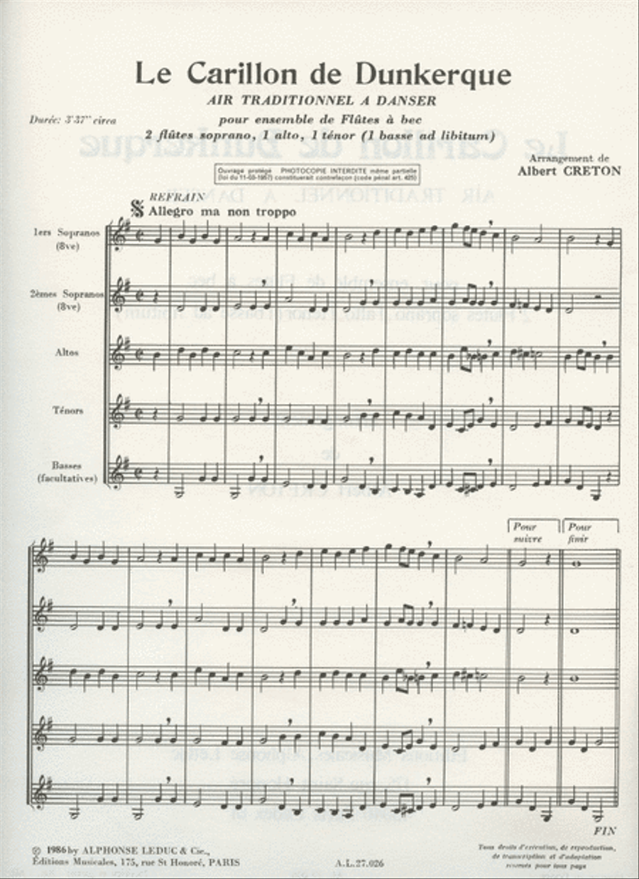 Le Carillon De Dunkerque (recorder Ensemble (5 Or More)) Recorder scores gallery preview page 2