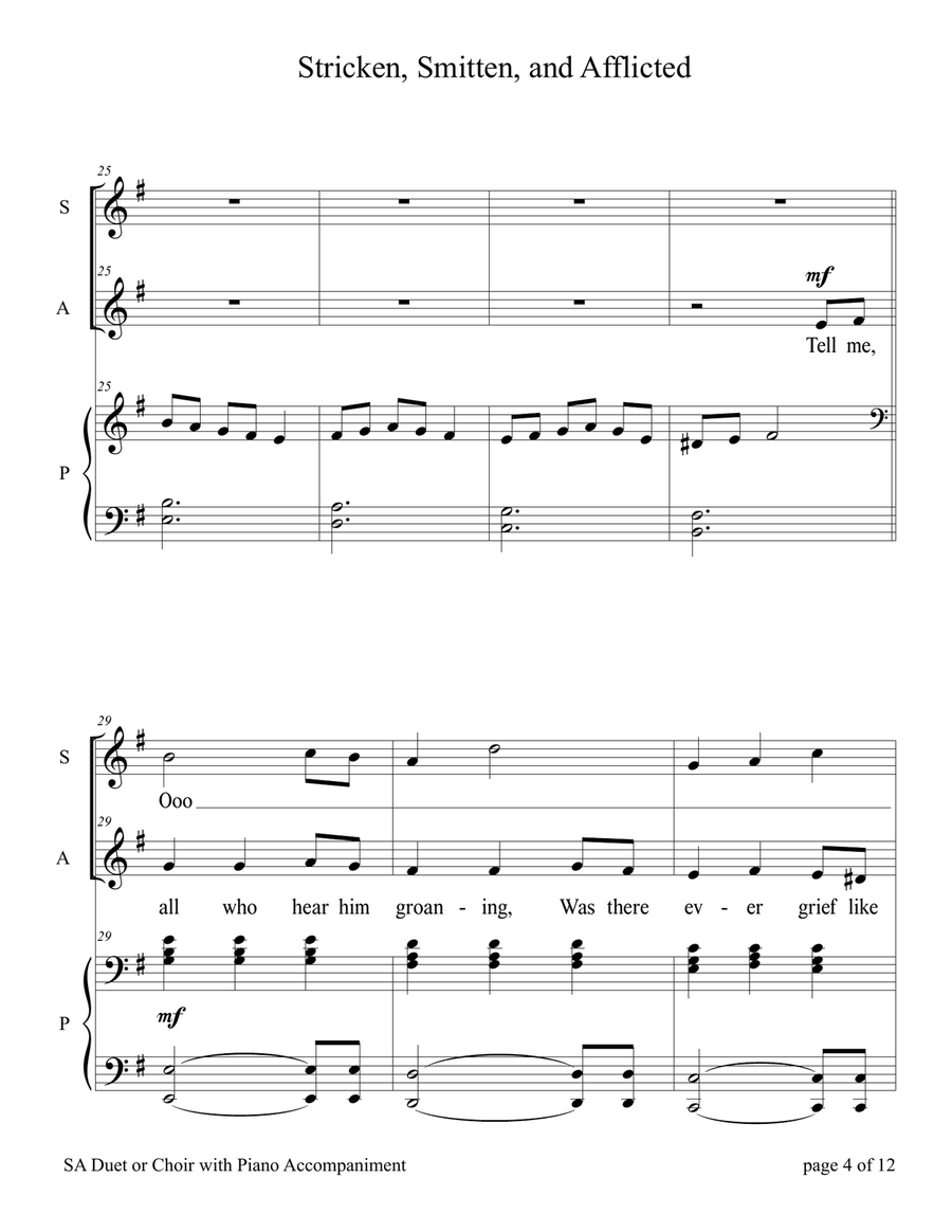 Stricken, Smitten, and Afflicted (for SA Duet with Piano accompaniment) SA scores gallery preview page 4