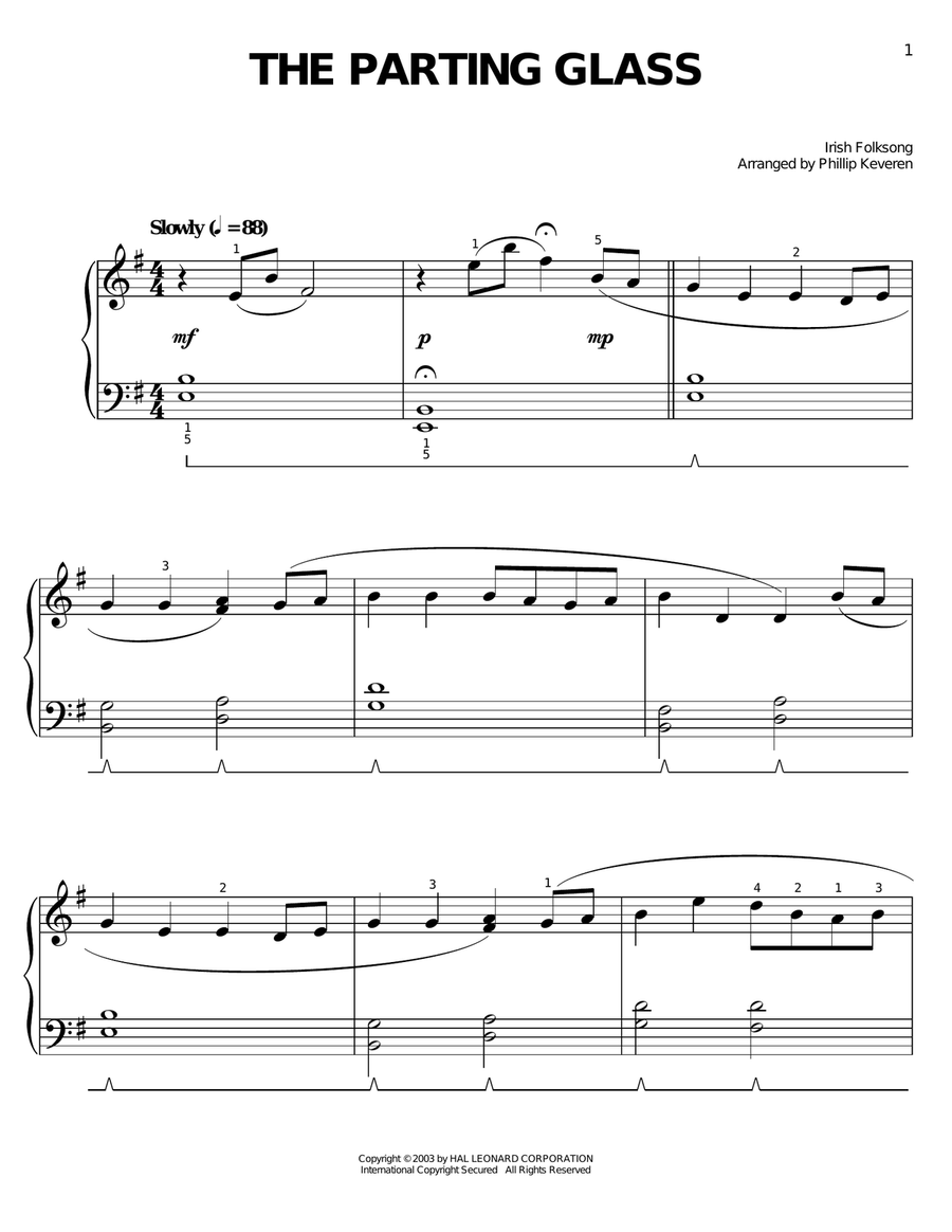 The Parting Glass (arr. Phillip Keveren) Easy Piano scores gallery preview page 1