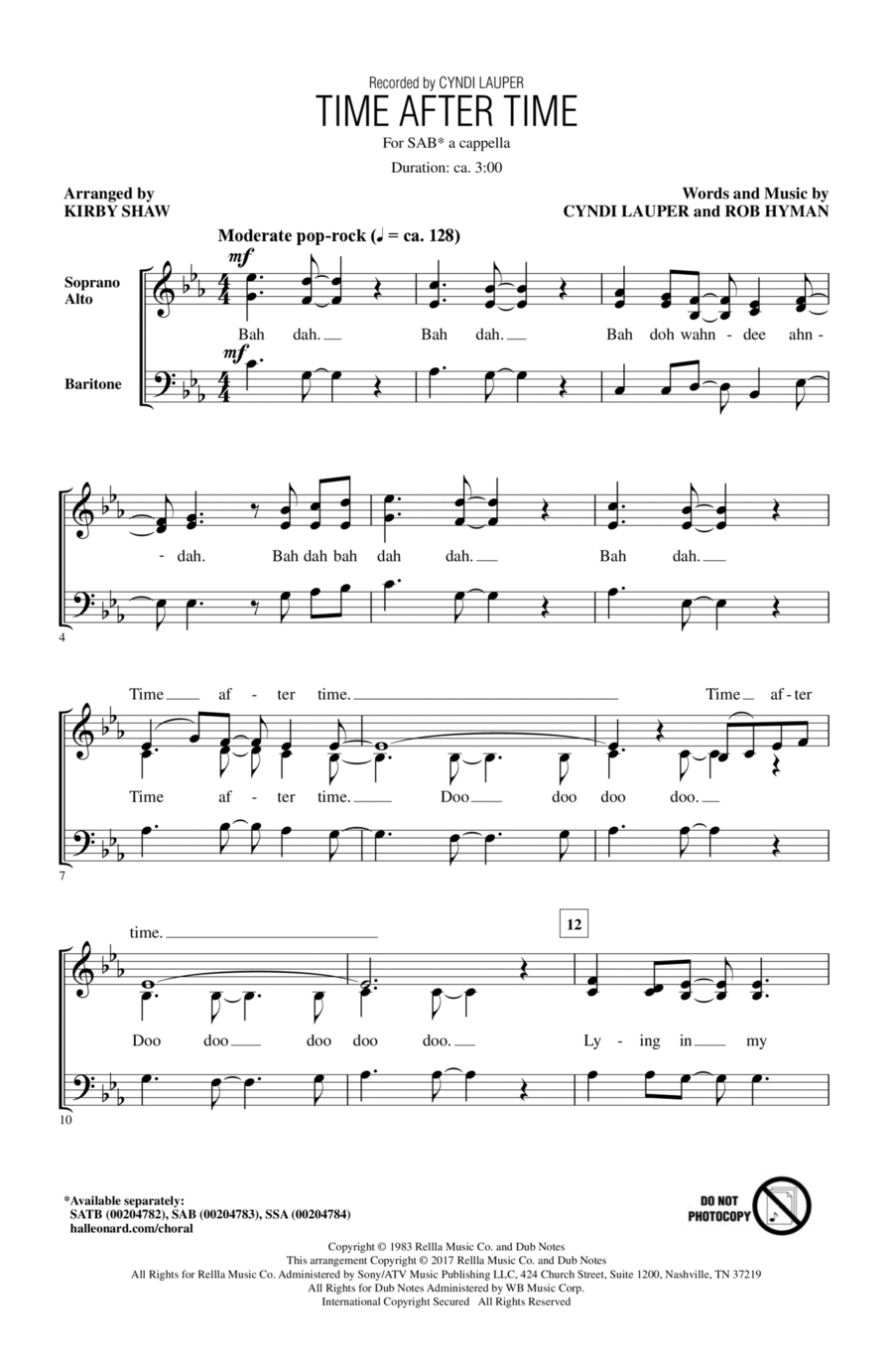 Time After Time 3-Part scores gallery preview page 1