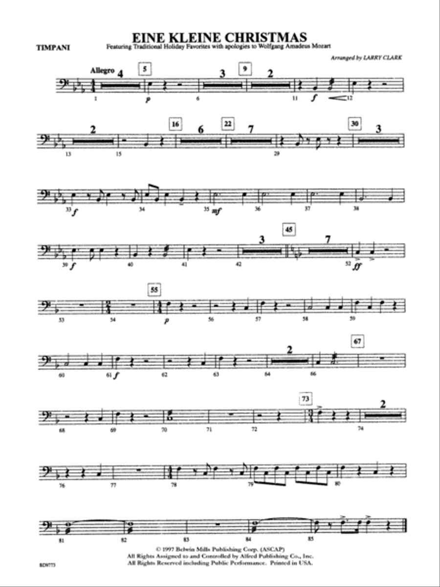Eine Kleine Christmas (featuring Traditional Holiday Favorites (with apologies to Wolfgang Amadeus Mozart)): Timpani Concert Band scores gallery preview page 1
