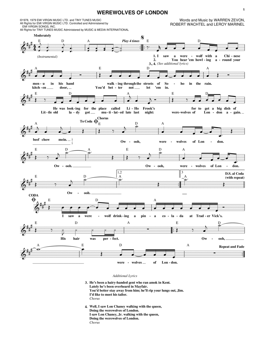 Werewolves Of London Piano scores gallery preview page 1