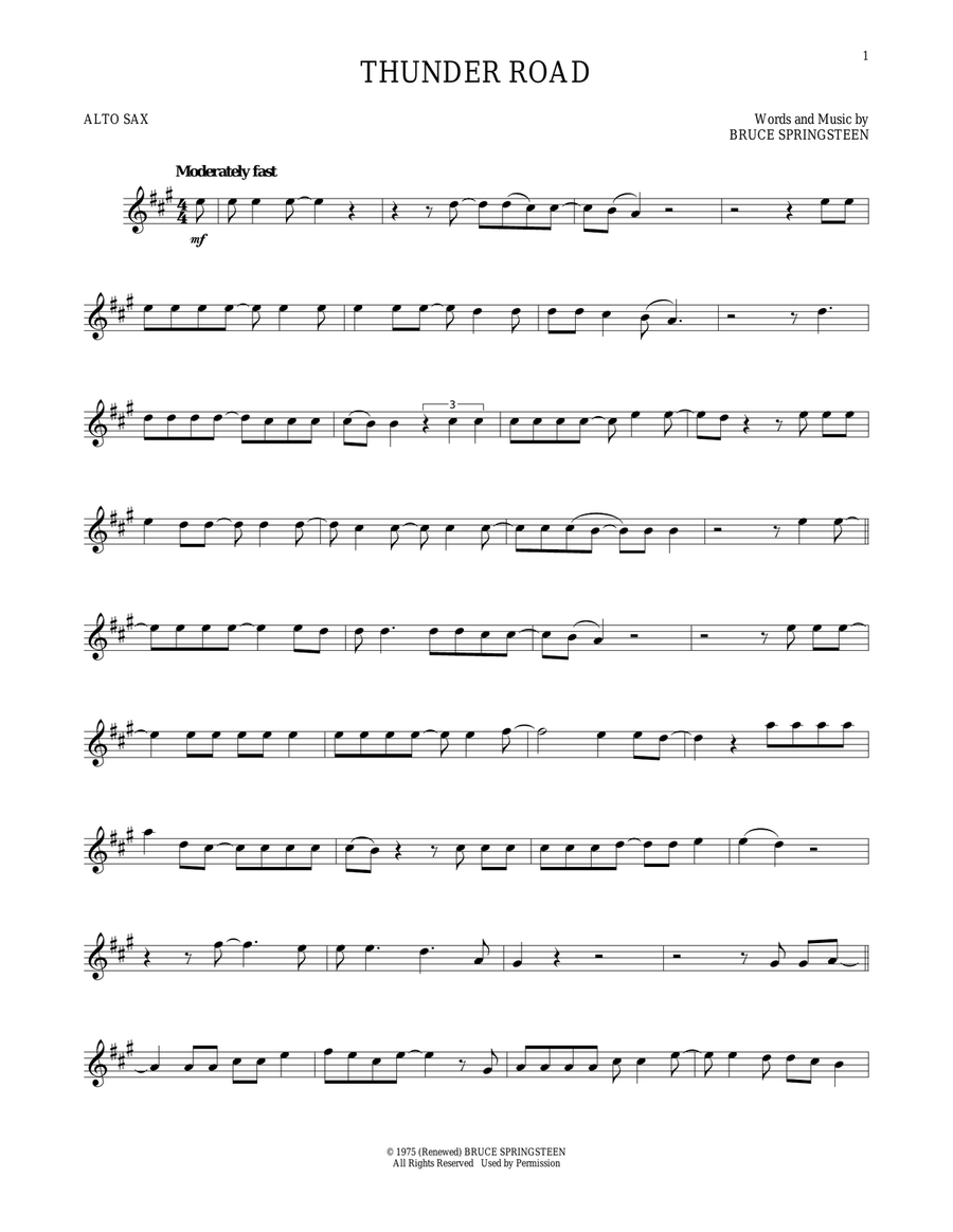 Thunder Road Alto Saxophone scores gallery preview page 1