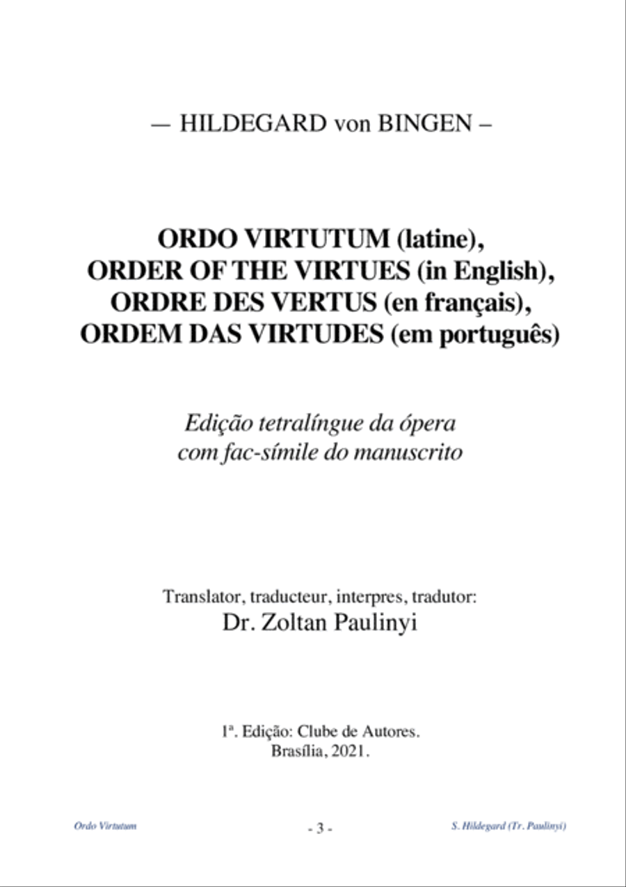 Hildegard von Bingen: Ordo Virtutum (latine), Order of the Virtues (in English), Ordre des Vertus ( Unison Choir scores gallery preview page 3