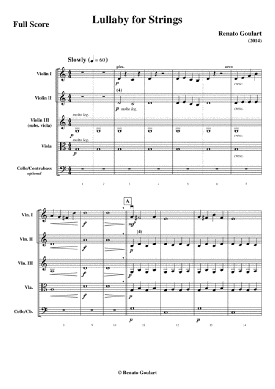 Lullaby for Strings (Renato Goulart) - Score and parts String Orchestra scores gallery preview page 5