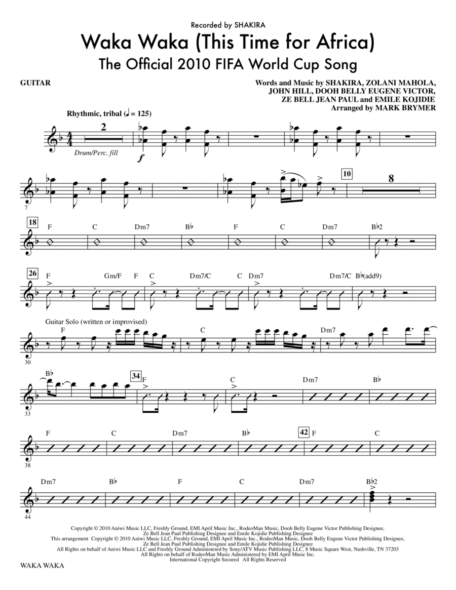 Waka Waka (This Time For Africa) - The Official 2010 FIFA World Cup Song - Guitar Choir scores gallery preview page 1