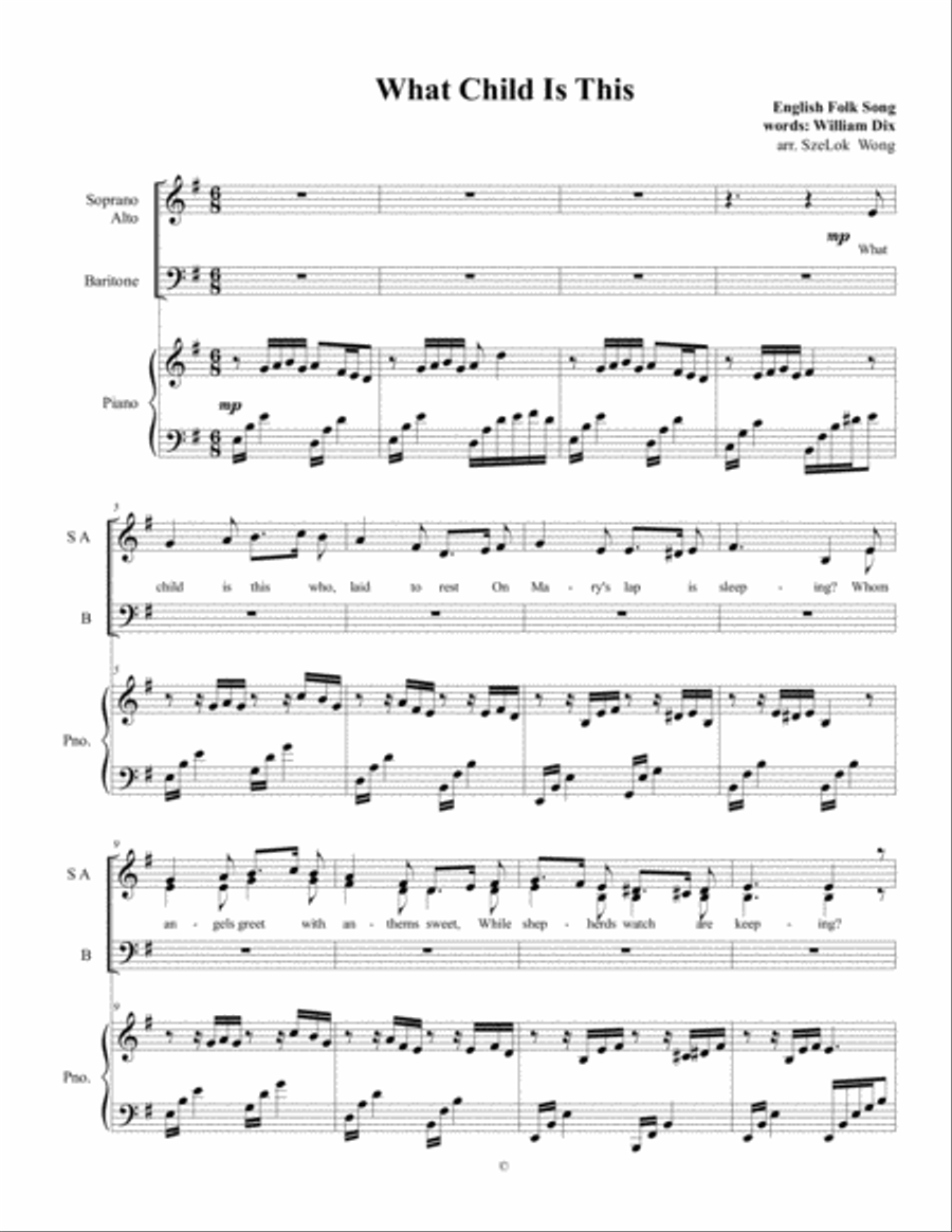 What Child Is This (SAB) What Child Is This (SAB) 3-Part scores gallery preview page 1