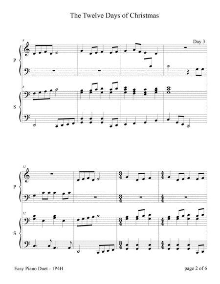 The Twelve Days of Christmas (Easy Piano Duet; 1 Piano, 4-Hands) image number null