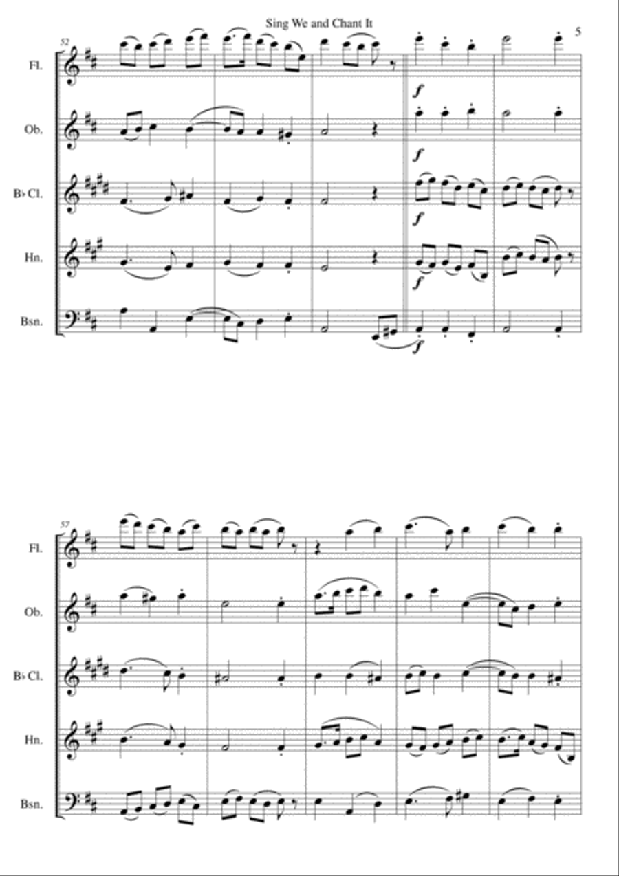 Sing we and chant it (with variations) for wind quintet Woodwind Quintet scores gallery preview page 5