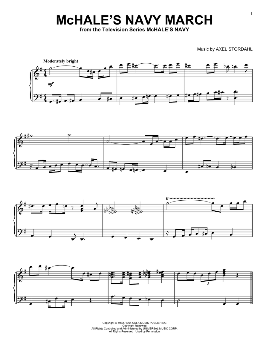 McHale's Navy March McHale's Navy March Piano, Vocal, Guitar scores gallery preview page 1