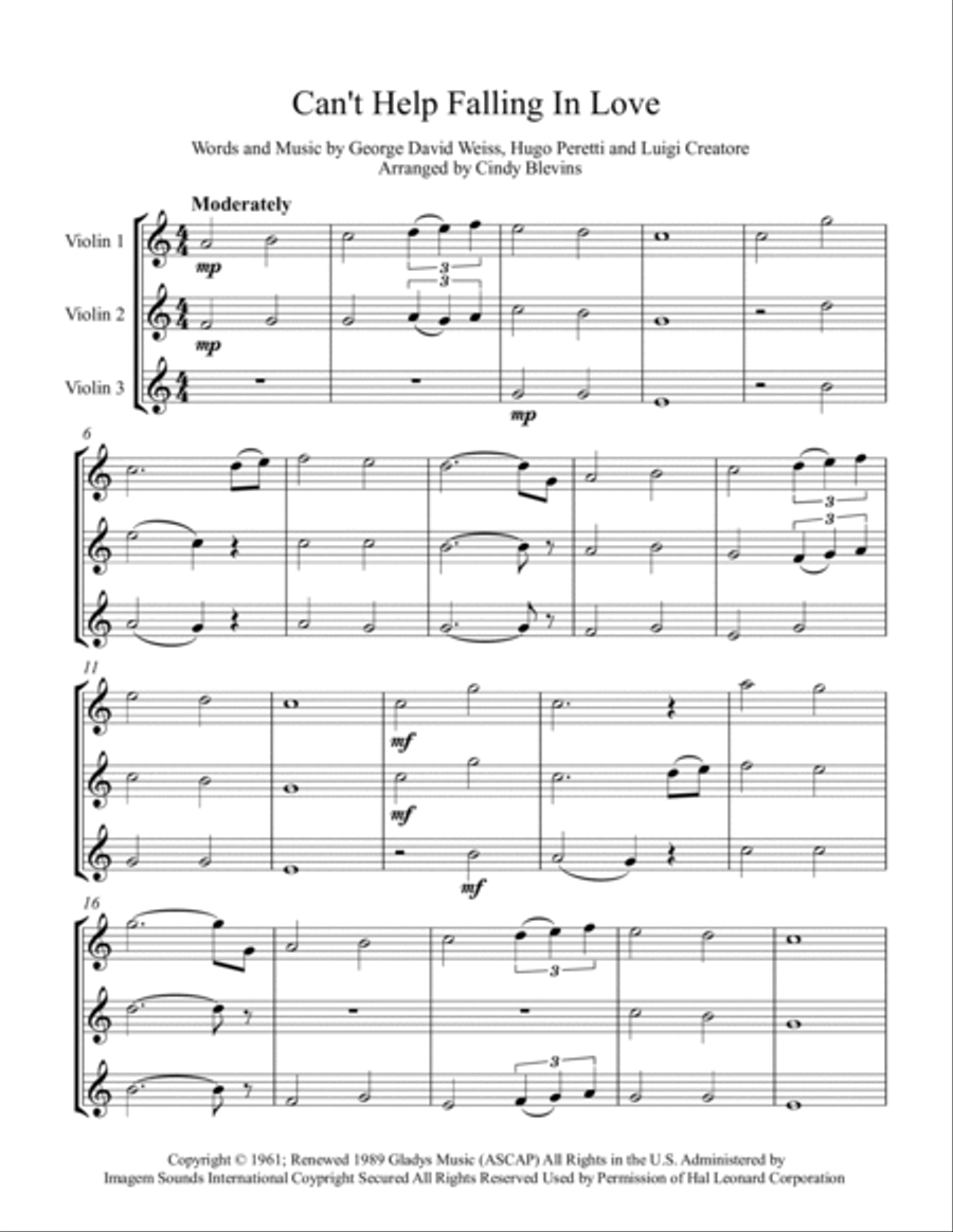 Can't Help Falling In Love String Trio scores gallery preview page 2