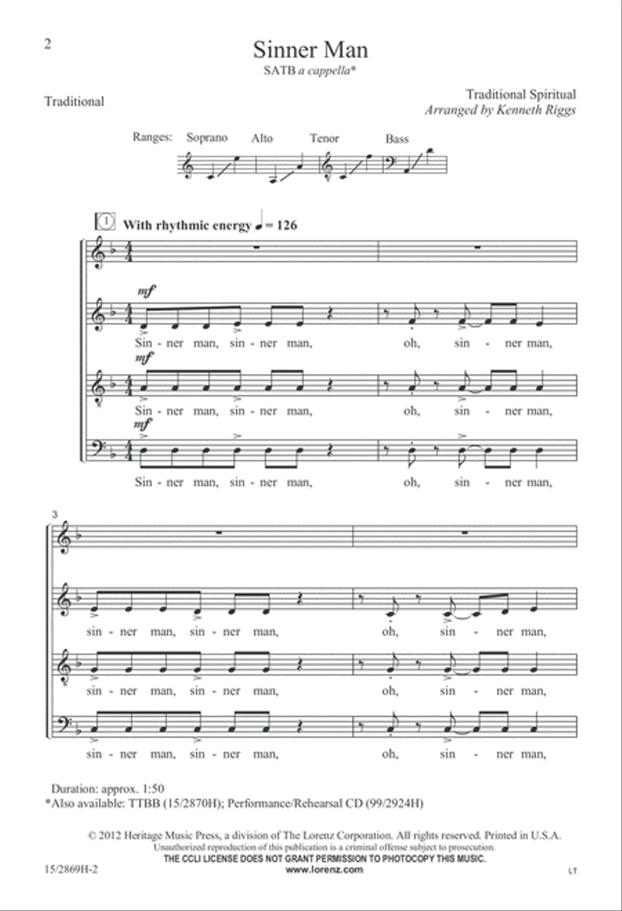 Sinner Man Sinner Man 4-Part scores gallery preview page 3