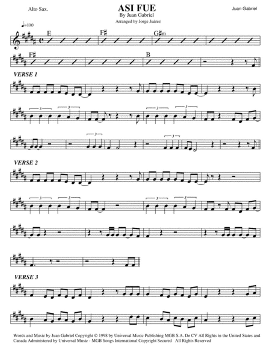 Asi Fue Asi Fue Alto Saxophone scores gallery preview page 1