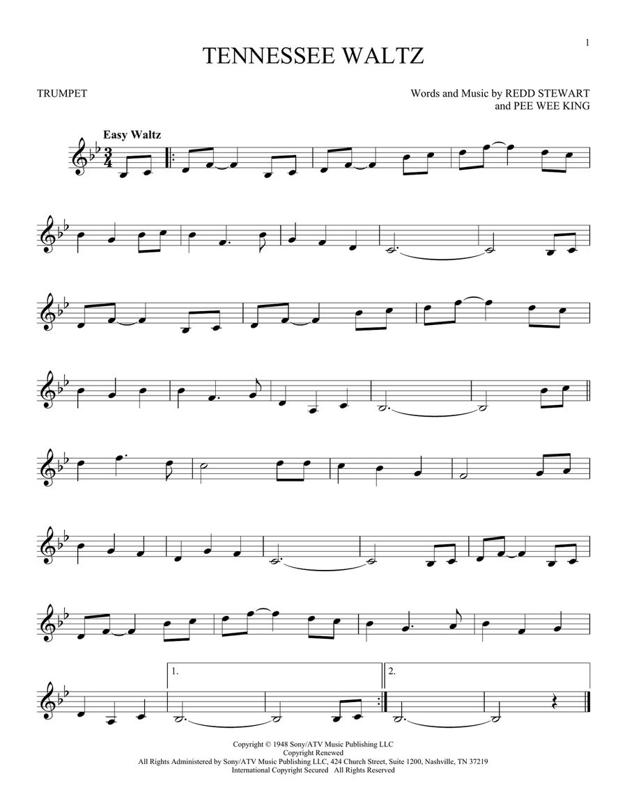 Tennessee Waltz Trumpet Solo scores gallery preview page 1