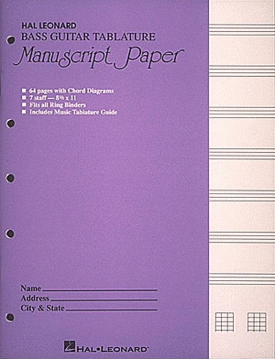 Bass Guitar Tablature Manuscript Paper (Purple Cover)