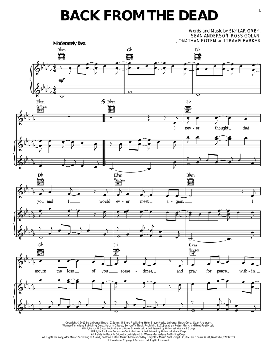 Back From The Dead Back From The Dead Piano, Vocal, Guitar scores gallery preview page 1