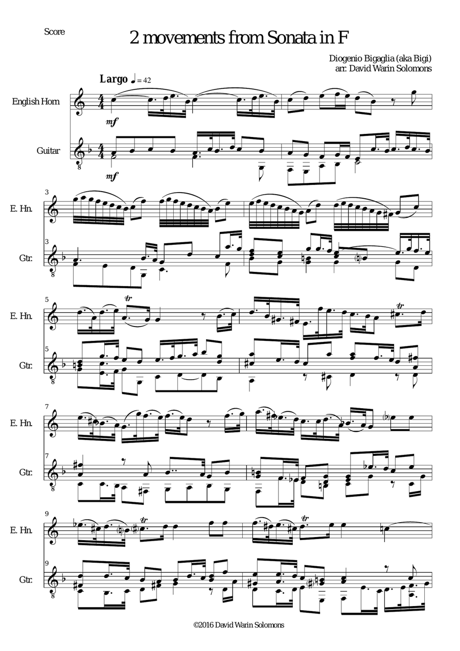 Sonata in F (first and last movements) for cor anglais and guitar English Horn scores gallery preview page 1
