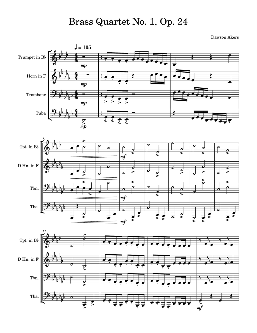 Brass Quartet No. 1 in G-flat Major, Op. 24 Brass Quartet scores gallery preview page 1