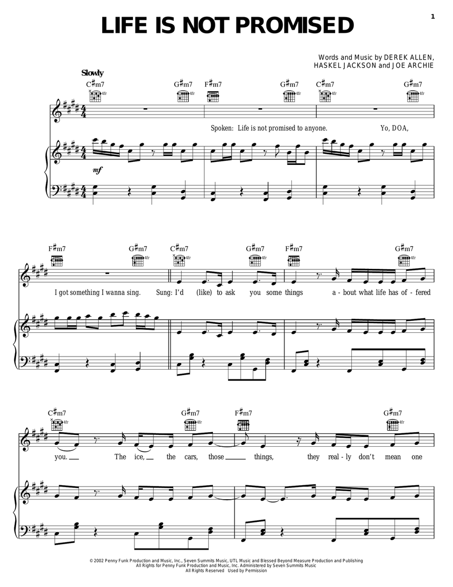 Life Is Not Promised Piano, Vocal, Guitar scores gallery preview page 1