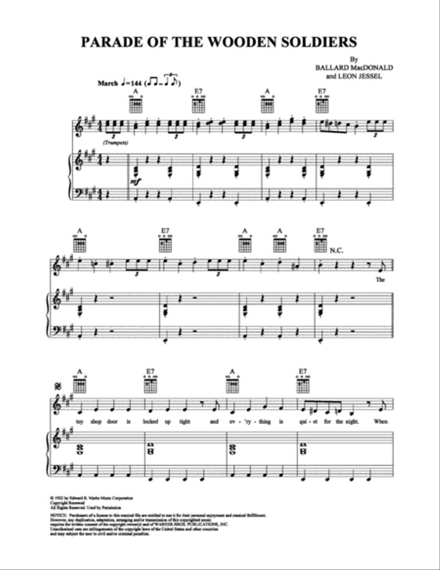 Parade of the Wooden Soldiers Piano, Vocal, Guitar scores gallery preview page 1