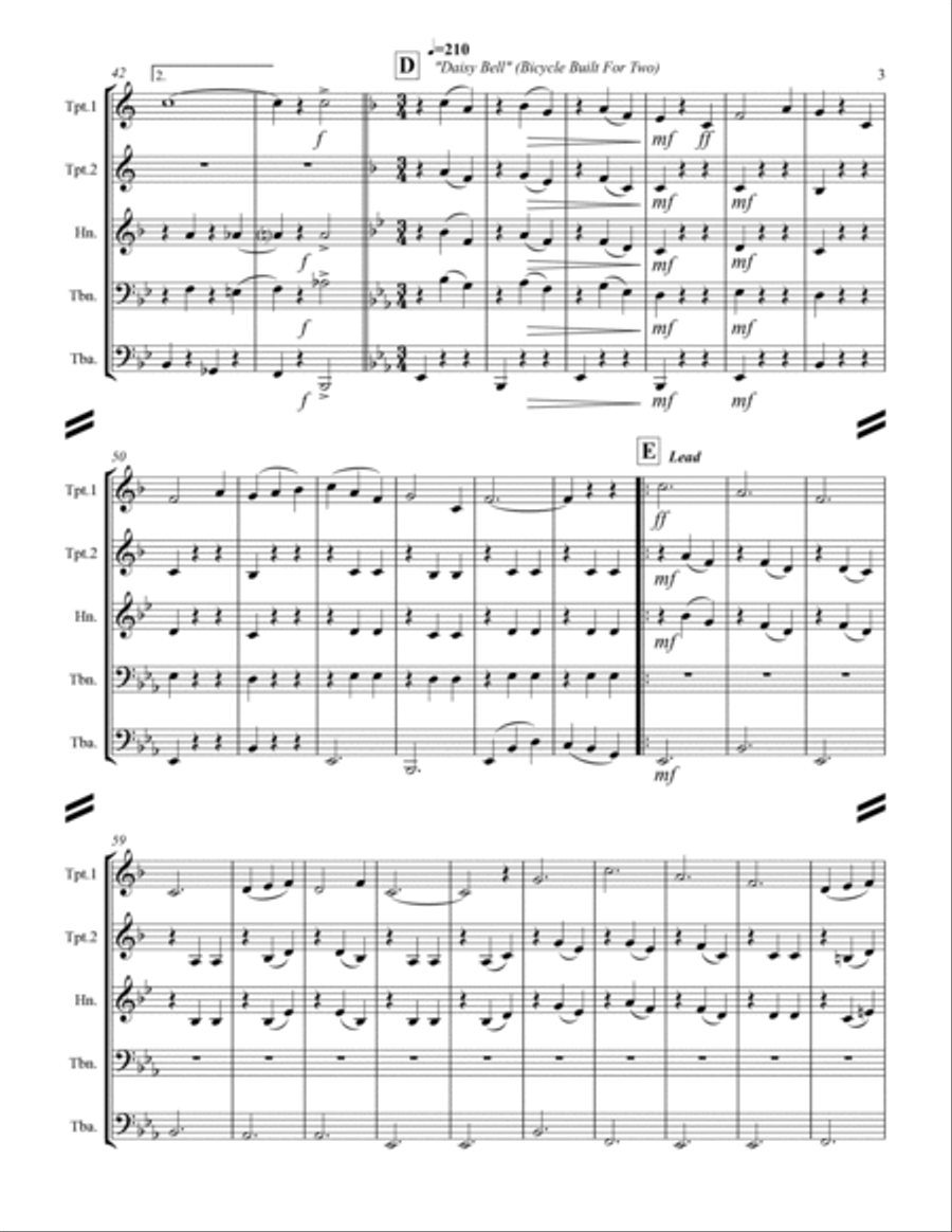 Sing-along Medley #1 (for Brass Quintet) Brass Quintet scores gallery preview page 4