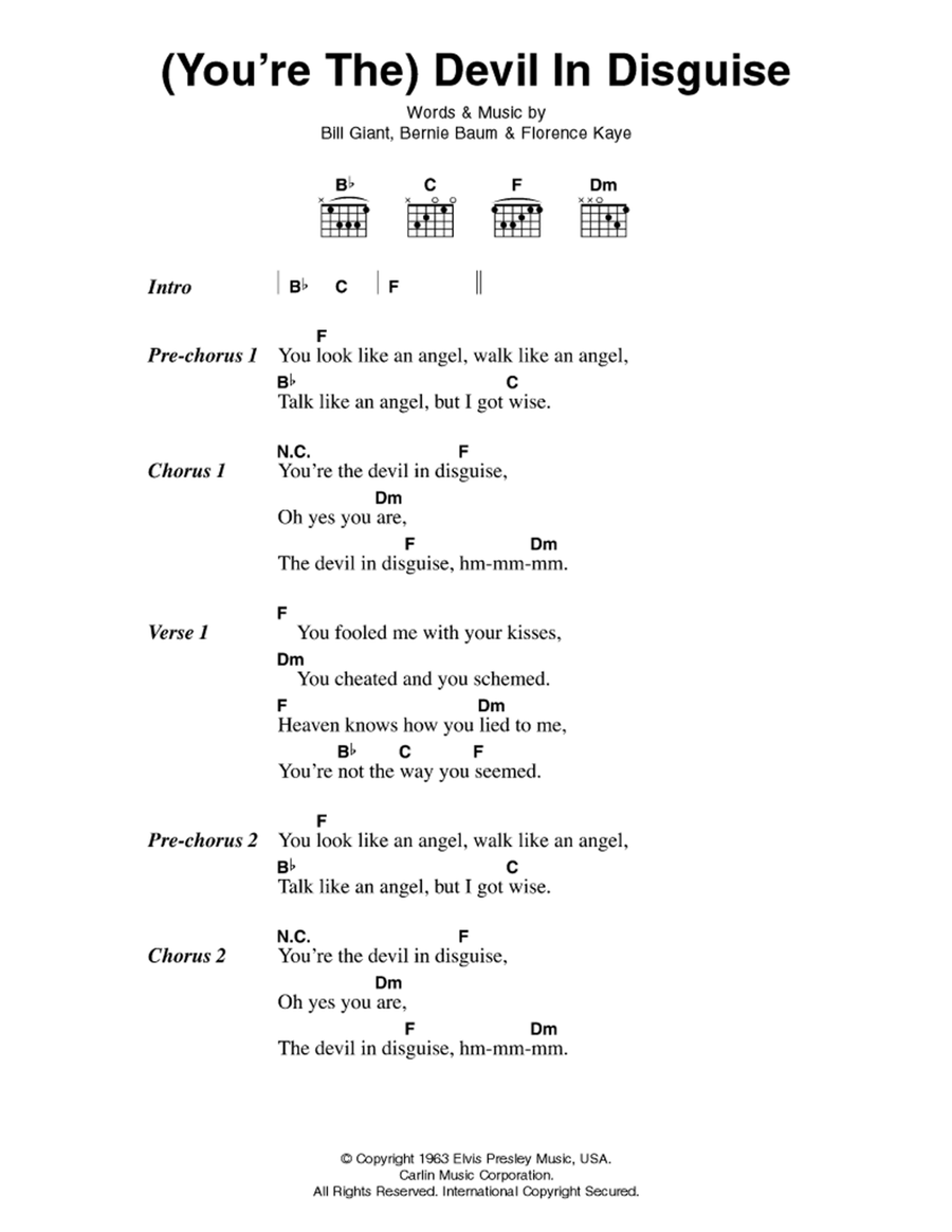 (You're The) Devil In Disguise Guitar scores gallery preview page 1