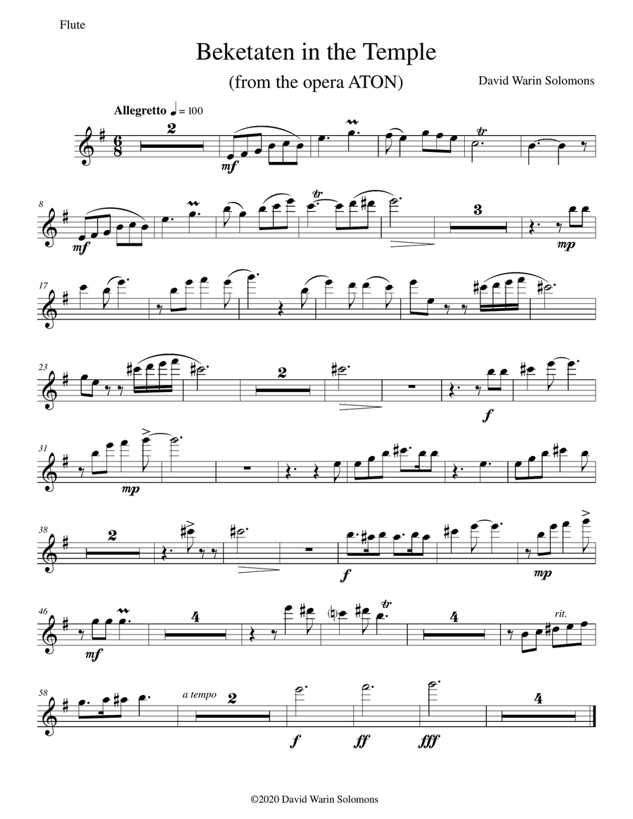 Beketaten in the Temple for flute, oboe, guitar and harp Small Ensemble scores gallery preview page 6