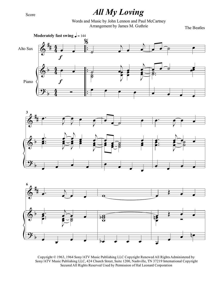 All My Loving Alto Saxophone scores gallery preview page 1