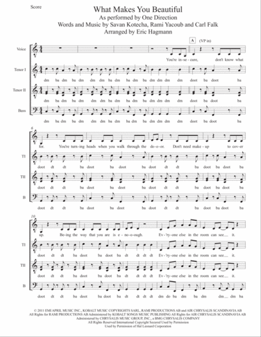 What Makes You Beautiful TTBB scores gallery preview page 1