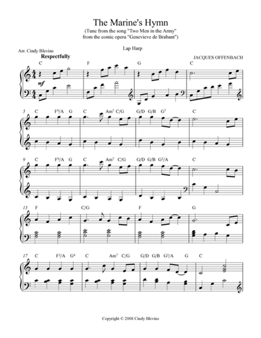 The Marine's Hymn, for Lap Harp Solo image number null