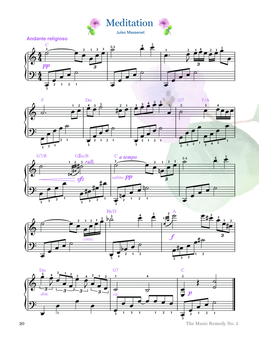 Meditation (from the opera Thaïs) arranged for Intermediate Piano with Guitar Chords Piano Solo scores gallery preview page 1