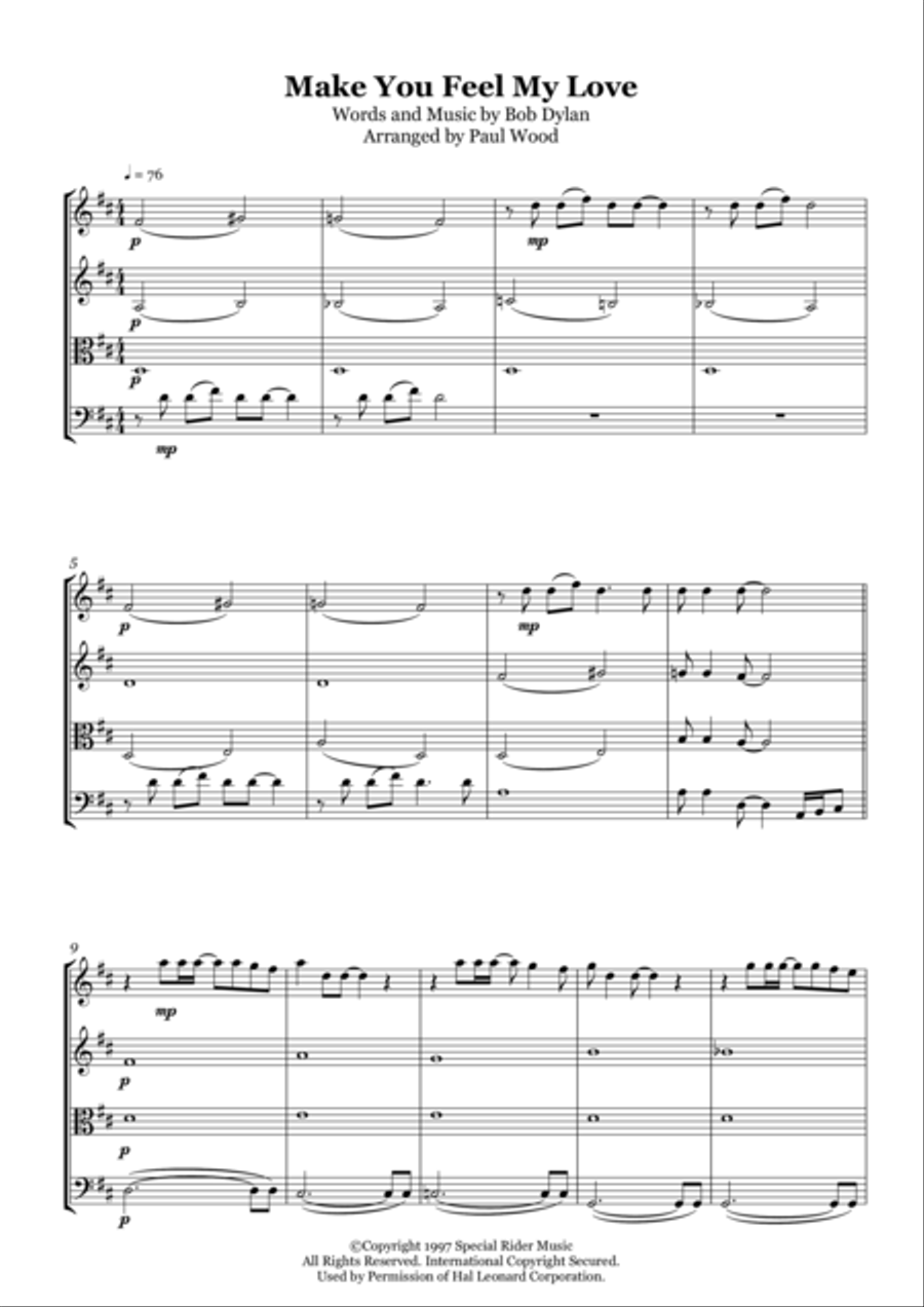 Make You Feel My Love Make You Feel My Love String Quartet scores gallery preview page 1