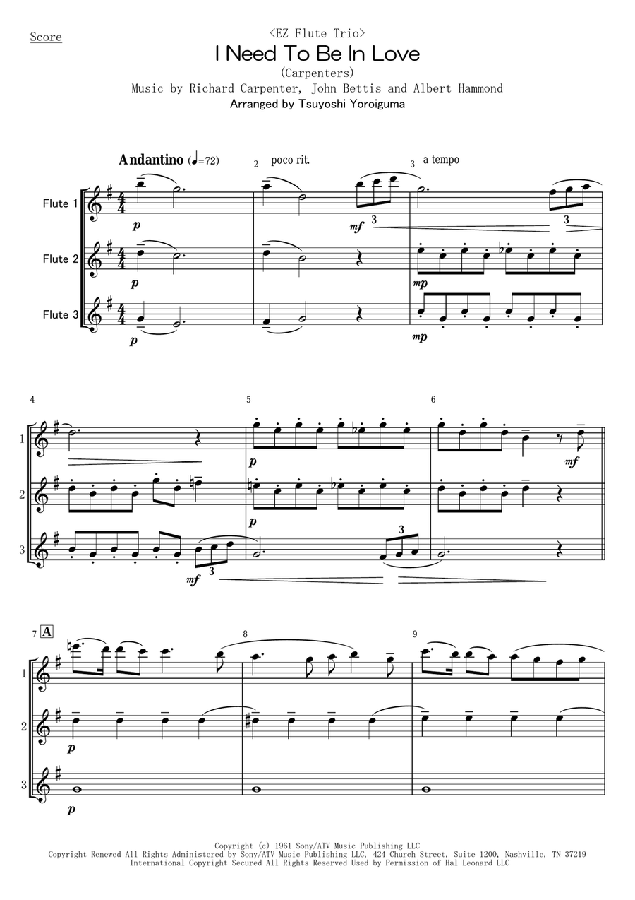 I Need To Be In Love Woodwind Trio scores gallery preview page 1