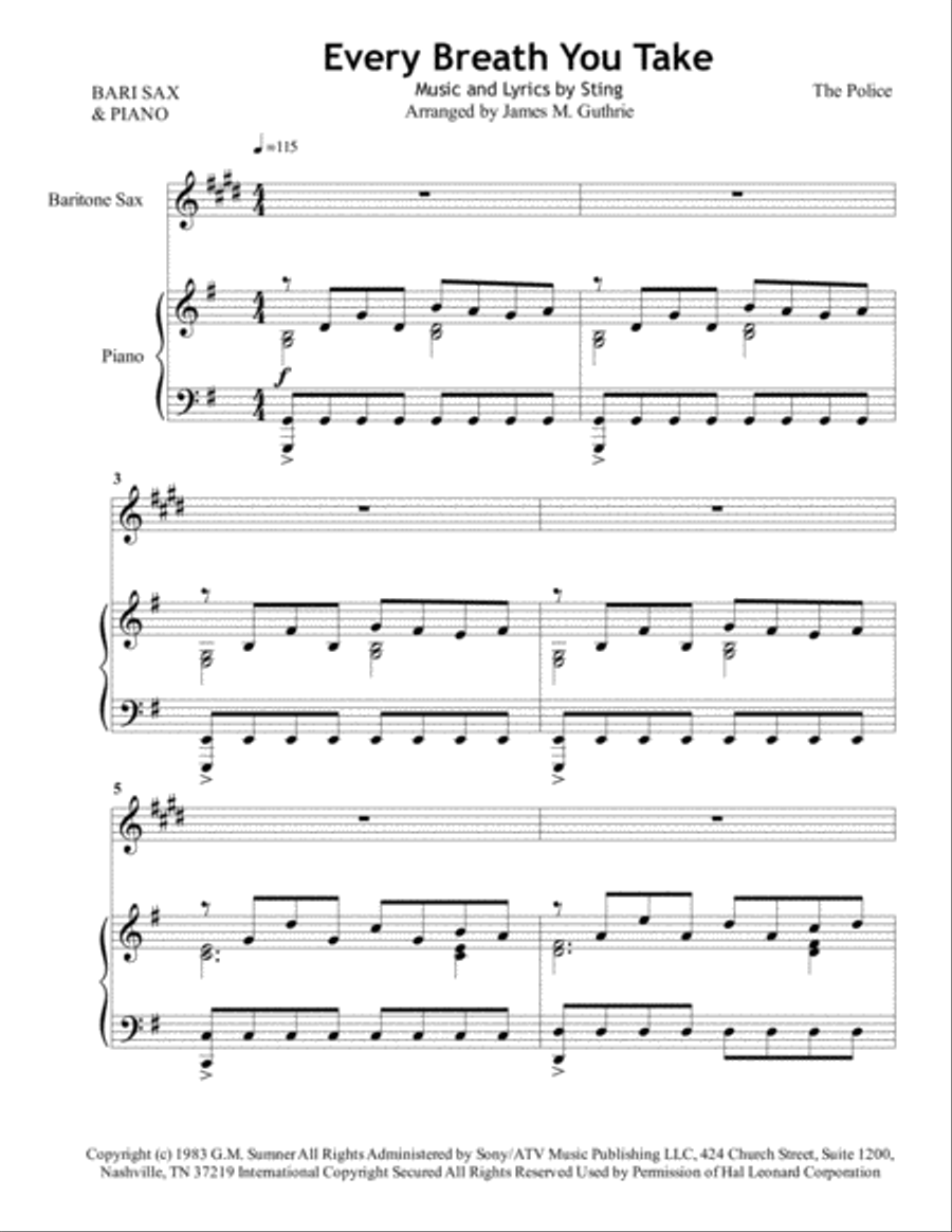 Every Breath You Take Baritone Saxophone scores gallery preview page 1