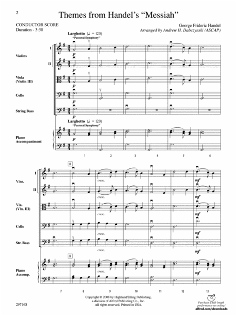 Themes from Handel's Messiah String Orchestra scores gallery preview page 2