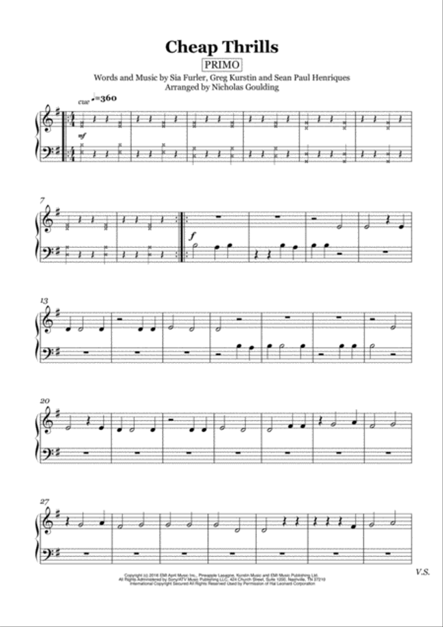 Cheap Thrills Easy Piano scores gallery preview page 1