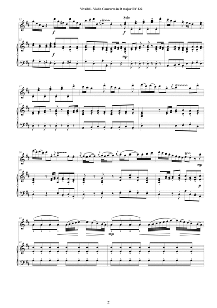 Vivaldi - Violin Concerto in D major RV 222 for Violin and Piano image number null